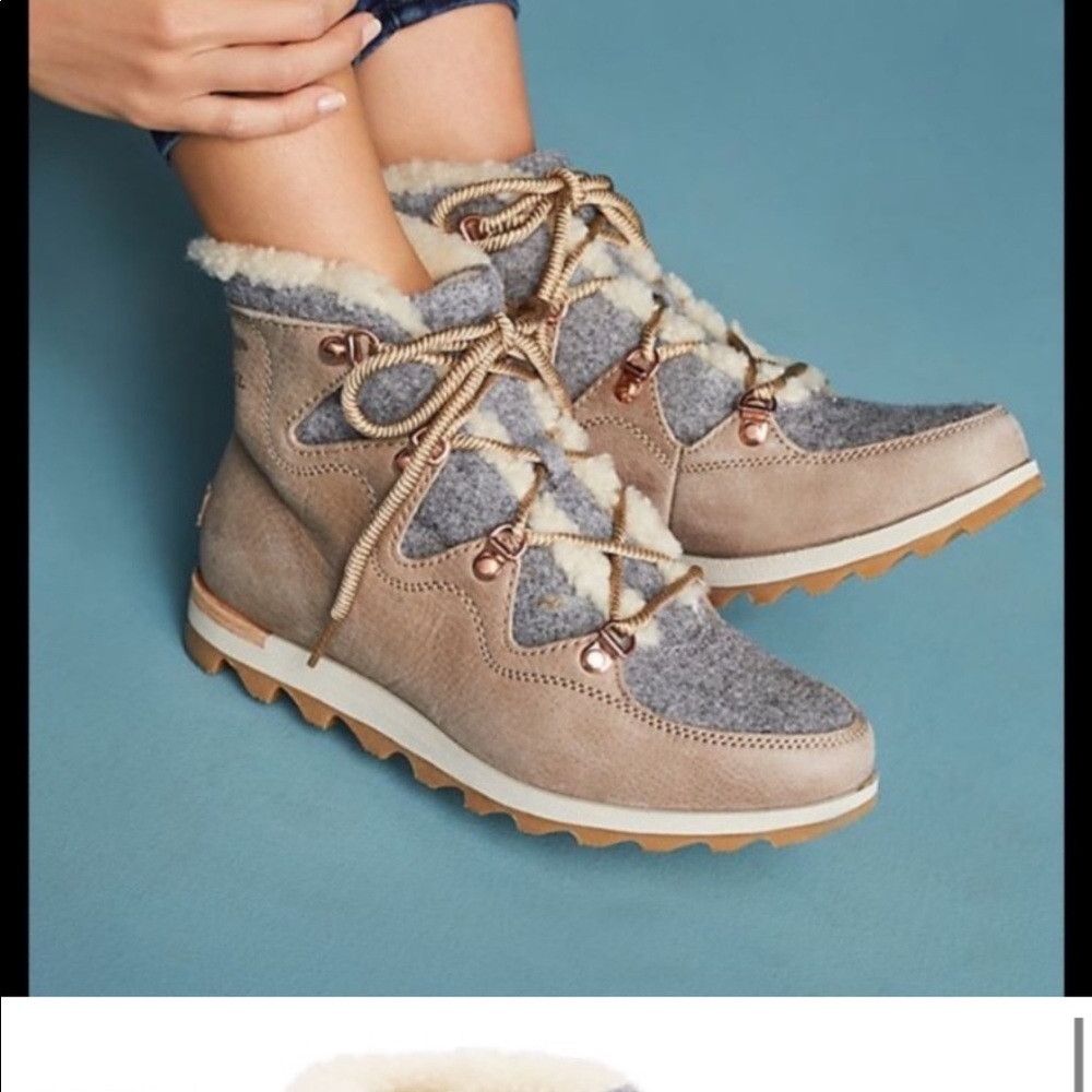 Sorel Sneakchic Alpine Shearling and Leather Laceup Boots Size 8 - Picture 3 of 16